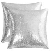 PiccoCasa 2 Pieces Starry Pink Sequin Throw Pillow Covers, Shiny Sparkling Comfy Satin Sequin Cushion Covers, Decorative Pillowcases for Bedroom/Living Room/Sofa/Party, Silver Tone, 16"x16"