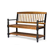 Contemporary Home Living 51&#39;&#39; Brown and Black Rectangular Outdoor Bench with Shelf