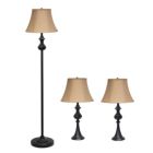 Alternate image 0 for Lalia Home Homely Traditional Valletta 3 Piece Metal Lamp Set (2 Table Lamps, 1 Floor Lamp) For Living Room, Bedroom, Home Decor With Tan Empire Fabric Shades And Restoration Bronze Finish