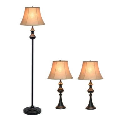 Lalia Home Homely Traditional Valletta 3 Piece Metal Lamp Set (2 Table Lamps, 1 Floor Lamp) For Living Room, Bedroom, Home Decor With Tan Empire Fabric Shades And Restoration Bronze Finish. View a larger version of this product image.