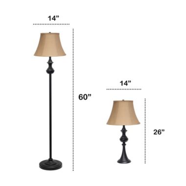 Lalia Home Homely Traditional Valletta 3 Piece Metal Lamp Set (2 Table Lamps, 1 Floor Lamp) For Living Room, Bedroom, Home Decor With Tan Empire Fabric Shades And Restoration Bronze Finish. View a larger version of this product image.