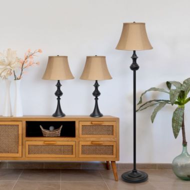 Lalia Home Homely Traditional Valletta 3 Piece Metal Lamp Set (2 Table Lamps, 1 Floor Lamp) For Living Room, Bedroom, Home Decor With Tan Empire Fabric Shades And Restoration Bronze Finish. View a larger version of this product image.