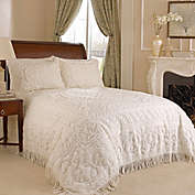 Slickblue King size 100% Cotton Chenille Bedspread in White Ivory Light Beige Ecru with Fringe Sides