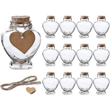 WHOLE HOUSEWARES Heart Shaped Glass Favor Jars With Cork Lids Set Of 12 5oz Glass. View a larger version of this product image.