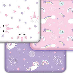 GROW WILD Baby Crib Sheets Girl 3-Pack   Soft & Stretchy Jersey Cotton Fitted Crib Sheet   Unicorn Rainbow Pink Purple