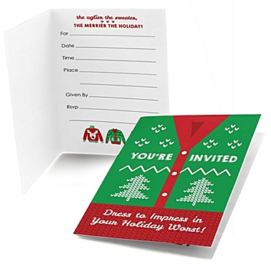 Big Dot of Happiness Ugly Sweater - Fill-in Holiday and Christmas Party Invitations (8 Count). View a larger version of this product image.