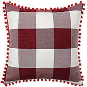 PiccoCasa 1 Piece Buffalo Check Plaid Throw Pillow Cover with Pompoms, Retro Checkers Decorative Cushion Cover for Sofa Couch Home Decor, Burgundy Beige Red, 18"x18"
