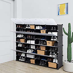 Inq Boutique 8-Tier Portable 64 Pair Shoe Rack Organizer 32 Grids Tower Shelf Storage Cabinet Stand