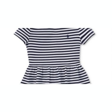 Ralph Lauren Girl's Stripe Collar Structured Short Sleeve A Line Dress Blue Size Large. View a larger version of this product image.