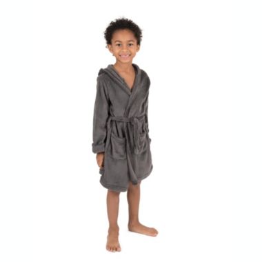 Leveret Kids Fleece Hooded Robe Neutral Solid Color. View a larger version of this product image.