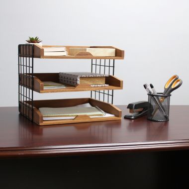 Elegant Designs Home Office Wood Desk Organizer Mail Letter Tray with 3 Shelves, Natural Wood. View a larger version of this product image.