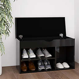 vidaXL Shoe Bench with Cushion High Gloss Black 31.5