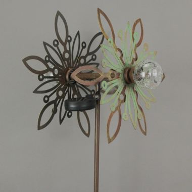 Things2Die4 36 Inch Metal Solar LED Kinetic Wind Spinner Outdoor Garden Yard Art Flower. View a larger version of this product image.