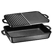 Bruntmor 3-In-1 Pre-Seasoned Cast Iron Rectangle Pan With With Reversible Grill Griddle