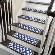 SussexHome Floral Design 9" X 28" Stair Treads - 70 % Cotton Anti-Slip Carpet Strips for Indoor Stairs-Easy to Install with Double Adhesive Tape-Safe, Extra-Grip, 13-Pack-Navy