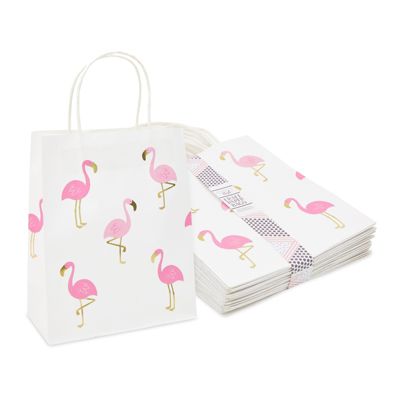 100 Pink Flamingo Plastic Dual Handle Bags Retail Shopping Small 7" x 5" x 15" 
