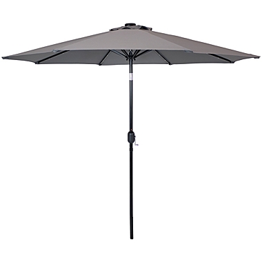Sunnydaze Outdoor Steel Cantilever Offset Patio Umbrella with Solar LED Lights, Crank, and Push Button Tilt - 9&#39; - Gray. View a larger version of this product image.