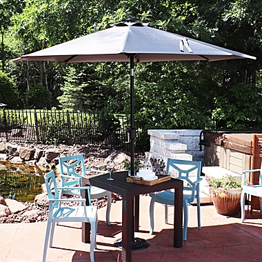 Sunnydaze Outdoor Steel Cantilever Offset Patio Umbrella with Solar LED Lights, Crank, and Push Button Tilt - 9&#39; - Gray. View a larger version of this product image.