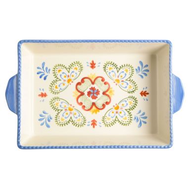 Laurie Gates Tierra Hand Painted 2 Piece 3.9 Qt and 1.6 Qt Rectangular Bakeware Set. View a larger version of this product image.