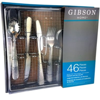 Gibson Home Hammered 46 Piece Flatware Set with Wire Caddy. View a larger version of this product image.