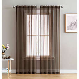 THD Essentials Sheer Voile Window Treatment Rod Pocket Curtain Panels Bedroom, Kitchen, Living Room - Set of 2, Chocolate Brown, 54