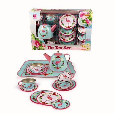 Playwell - 15Pc.Flamingo Tin Tea Set. View a larger version of this product image.