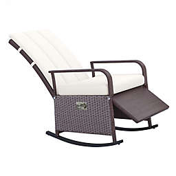 Outsunny Outdoor Rattan Wicker Rocking Chair Patio Recliner with Soft Cushion, Adjustable Footrest, Max. 135 Degree Backrest, Cream