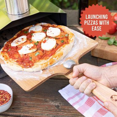 Chef Pomodoro Bamboo Pizza Peel with Foldable Wood Handle for Easy Storage, 12-Inch Diameter, Gourmet Luxury Pizza Paddle for Baking Homemade Pizza Bread. View a larger version of this product image.
