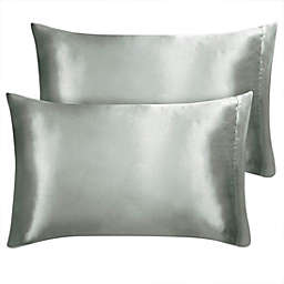 PiccoCasa Satin Pillowcases Standard Set of 2, Luxury Silky Solid Pillow Covers for Hair and Skin, Grey Pillowcase with Envelop Closure King(20