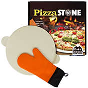 HJ Glove Baking Pizza Stone with Handles for Grill, Oven & BBQ 15". Bonus Silicone Mitt