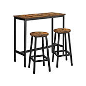 VASAGLE Brown & Black Bar Table with 2 Round Stools