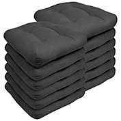 Sweet Home Collection Patio Cushions Outdoor Chair Pads Thick Fiber Fill Tufted 19" x 19" Seat Cover, Charcoal, 12 Pack