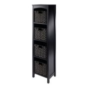 Winsome Priyas Home Goods Terrace 5 Piece Storage Shelf with 4 Foldable Woven Baskets - Espresso/Chocolate