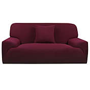 PiccoCasa Stretch Removable Chair Sofa Slipcover 1-Piece Couch Covers Jacquard Soft Couch Sofa Cover + 1 Cushion Cover, Furniture for Living Room Burgundy M
