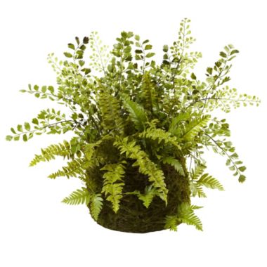 Nearly Natural 17" Artificial Mixed Fern and Twig with Moss Basket. View a larger version of this product image.