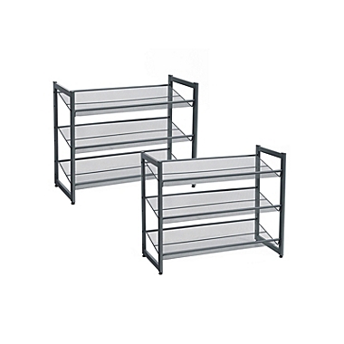 SONGMICS 6-Tier Shoe Rack Storage, 3-Tier Shoe Racks for Closet, Set of 2, Metal Mesh, Flat or Angled Stackable Shoe Shelf Stand for 18 to 24 Pairs of Shoes, Cool Gray. View a larger version of this product image.