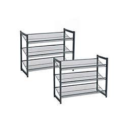 SONGMICS 6-Tier Shoe Rack Storage, 3-Tier Shoe Racks for Closet, Set of 2, Metal Mesh, Flat or Angled Stackable Shoe Shelf Stand for 18 to 24 Pairs of Shoes, Cool Gray