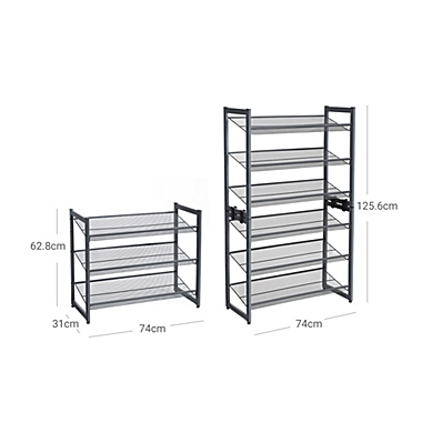 SONGMICS 6-Tier Shoe Rack Storage, 3-Tier Shoe Racks for Closet, Set of 2, Metal Mesh, Flat or Angled Stackable Shoe Shelf Stand for 18 to 24 Pairs of Shoes, Cool Gray. View a larger version of this product image.