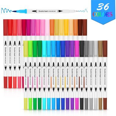 AGPtEK 36 Colors Dual Tip Brush Marker Pens with 0.4 Fine Tip. View a larger version of this product image.