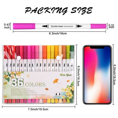 AGPtEK 36 Colors Dual Tip Brush Marker Pens with 0.4 Fine Tip. View a larger version of this product image.