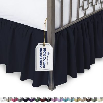 SHOPBEDDING Ruffled Bed Skirt with Split Corners - Full, Navy, 21 Inch Drop Cotton Blend Bedskirt (Available in 14 Colors) - Blissford Dust Ruffle.