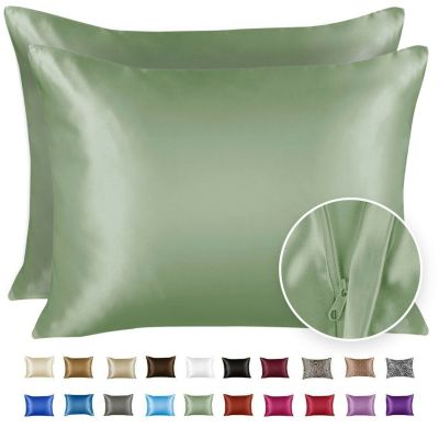 SHOPBEDDING Silky Satin Pillowcase for Hair and Skin - King Satin Pillow Case with Zipper, Sage (Pillowcase Set of 2) By BLISSFORD