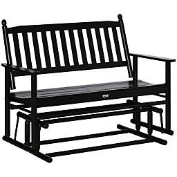 Outsunny Patio Glider Bench Outdoor Swing Rocking Chair Loveseat with Sturdy Wooden Frame, Black
