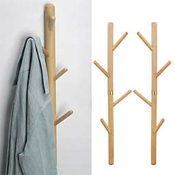 Kitcheniva 2-Pieces Wall Mounted Coat Rack Wooden Tree Branch Rack Hanger Unit Shelf Hooks Stand