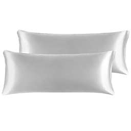 PiccoCasa Set of 2 Zipper Cool Body Satin Pillowcases, 100% Polyester(Satin Fabric) Soft Luxurious Body Silky Pillow Cover Pillow Protector with Zipper Closure for Hair and Skin, Silver 20