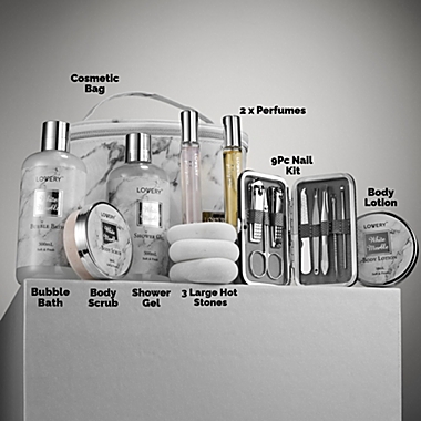 Premium 25pc Massage Kit, White Marble Beauty and Self Care Spa Set with Stones. View a larger version of this product image.