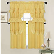Kate Aurora Country Farmhouse Living Solid Colored Cafe Kitchen Curtain Tier & Swag Valance Set - 56 in. W x 36 in. L, Yellow