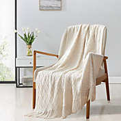 Unikome Ultra Soft and Cozy Knit Reversible Diamond Throw Blanket in Cream, 50x60"