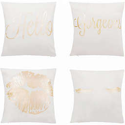 Juvale Throw Pillow Covers - 4-Pack Decorative Couch Throw Pillow Cases for Girls and Woman, White Covers with Rose Gold Foil Lettering and Print Design Cushion Covers for Modern Home Décor, 17 x 17 Inches