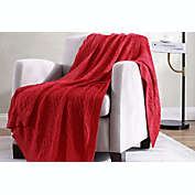 The Nesting Company Oak 100% Cotton Cable Knitted 50" x 70" Throw Red